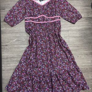 Bloomchic purple floral dress with pink trim detail  Size 12